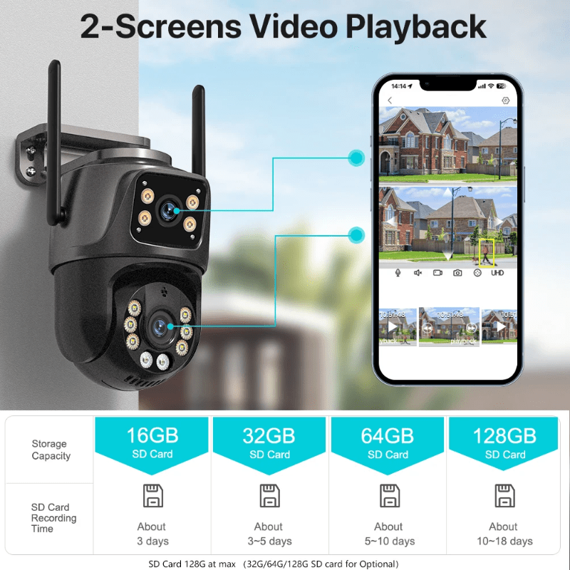 Câmera de Vídeo vigilância com Lente dupla 8MP 4K HD Sensor de movimento captura de áudio - Versomastore