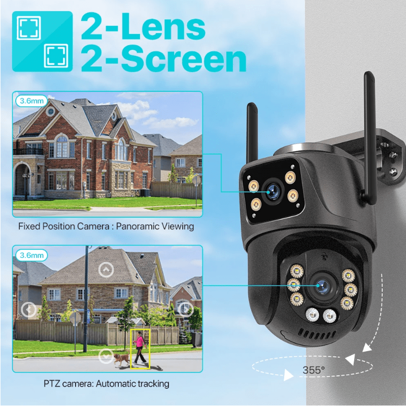 Câmera de Vídeo vigilância com Lente dupla 8MP 4K HD Sensor de movimento captura de áudio - Versomastore