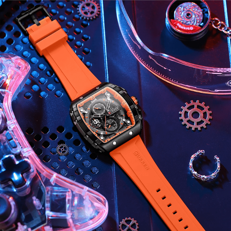 Relógio Masculino Curren esportivo de alta qualidade Pulseira em Silicone (Laranja) - Versomastore