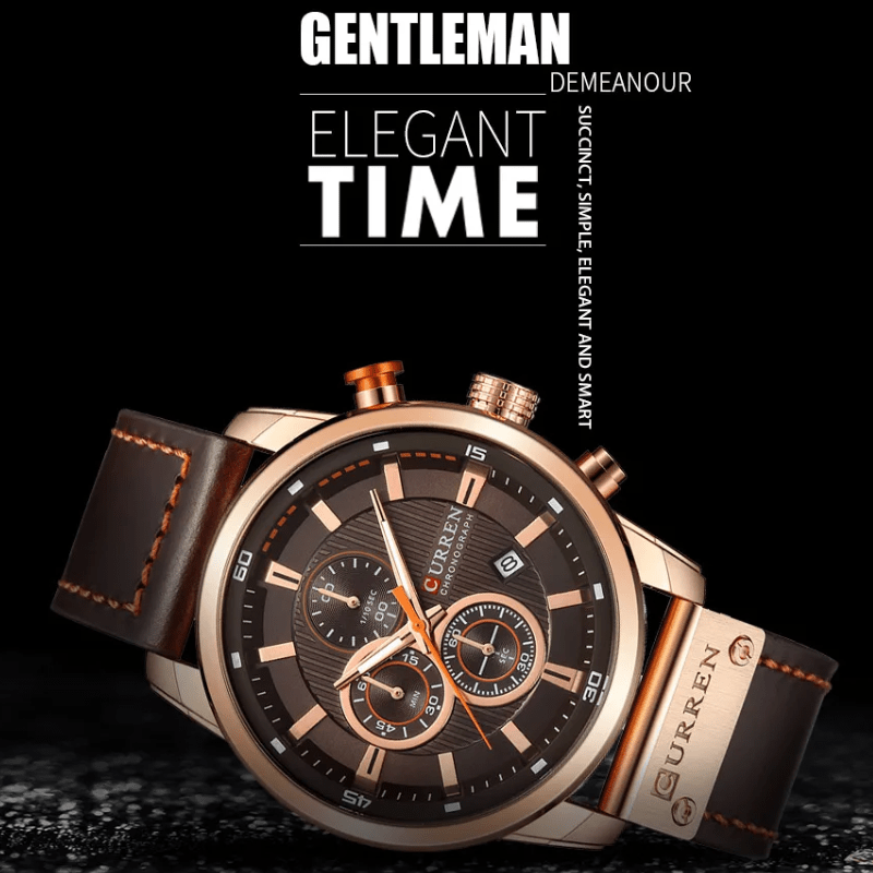 Relógio Masculino Curren moderno Pulseira em Couro (Marrom/bronze) - Versomastore