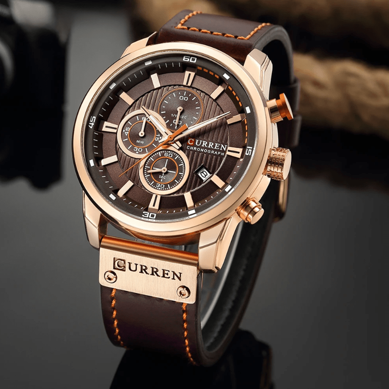 Relógio Masculino Curren moderno Pulseira em Couro (Marrom/bronze) - Versomastore