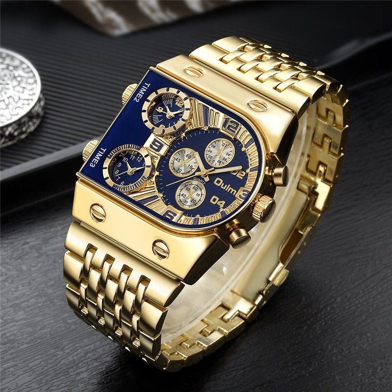 Relógio Oulm Pulseira em Aço Inoxidável (Dourado e azul) - Versomastore