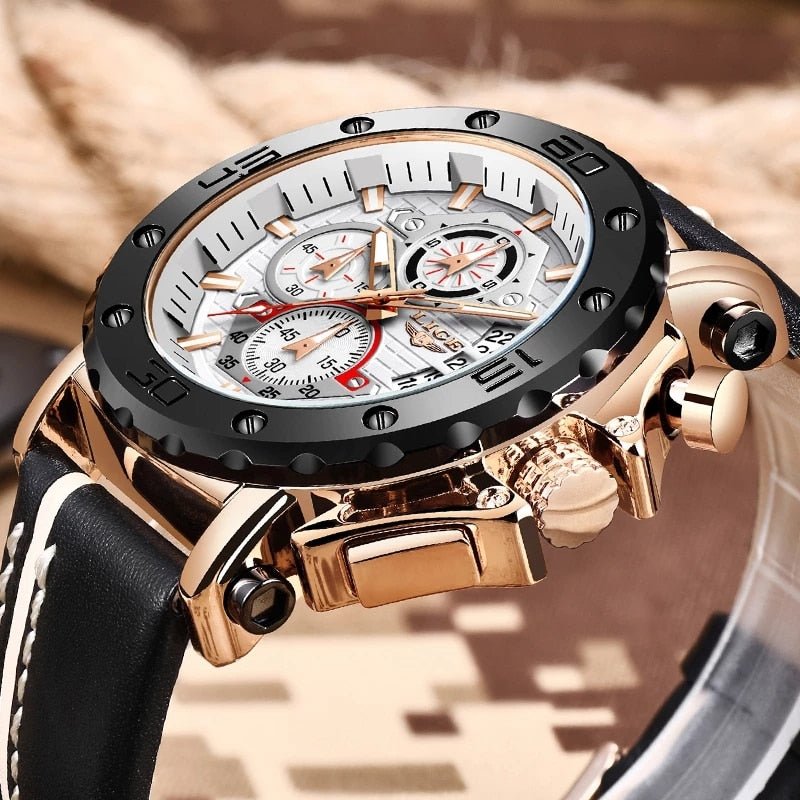 Relógio Lige LG9996 Pulseira em Couro (Preto e bronze) - Versomastore