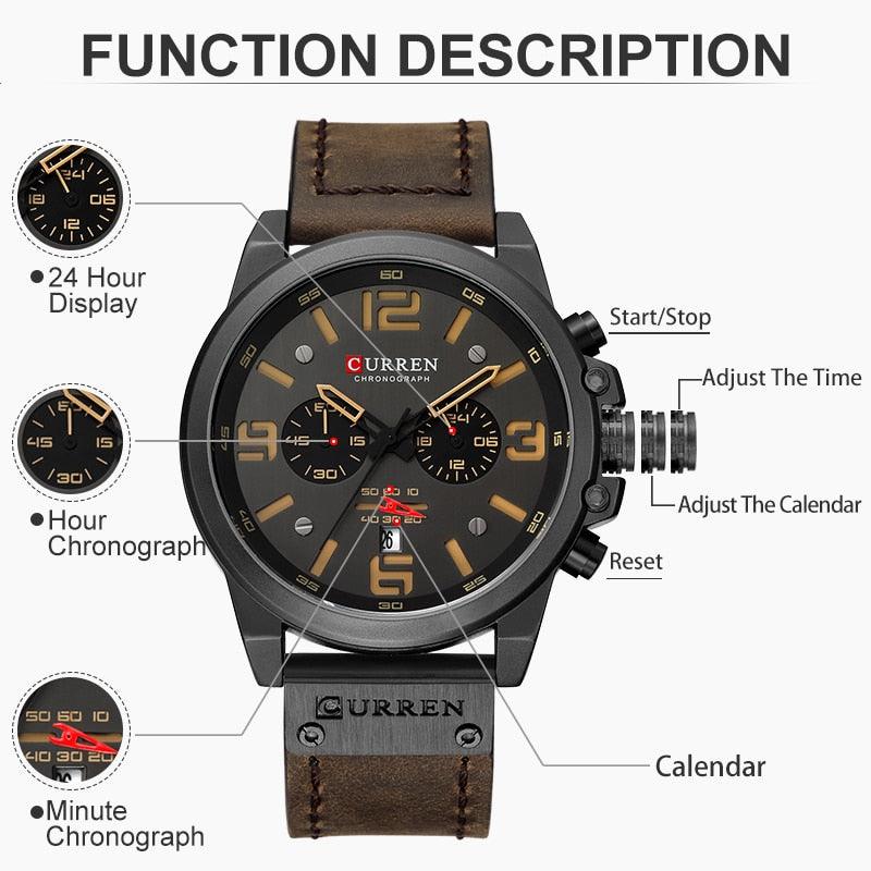 Relógio Curren CUR8314 Pulseira em Couro (Preto castanho) - Versomastore