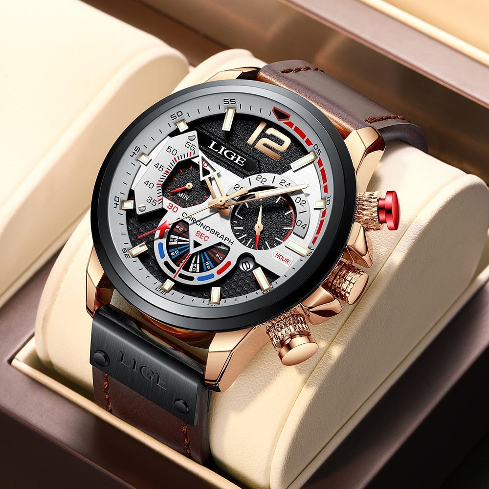 Relógio Lige LG8959 Pulseira em couro (Castanho e bronze) - Versomastore