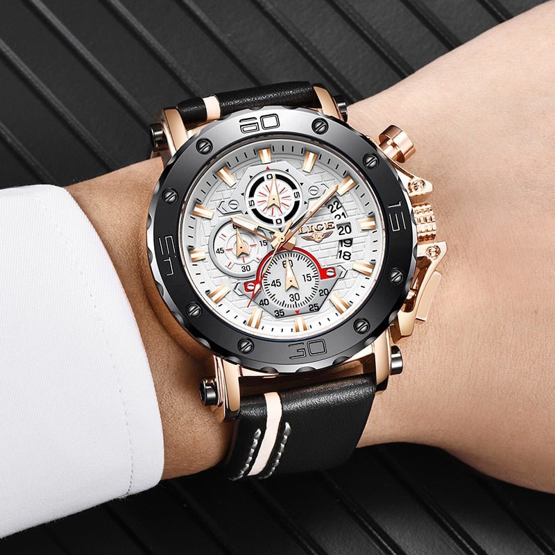 Relógio Lige LG9996 Pulseira em Couro (Preto e bronze) - Versomastore