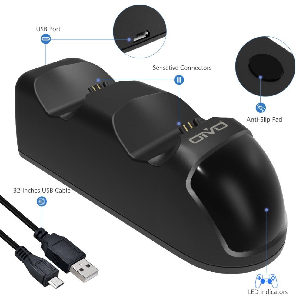 Carregador Rápido Duplo Oivo para Comando PS4 (Preto) - Versomastore