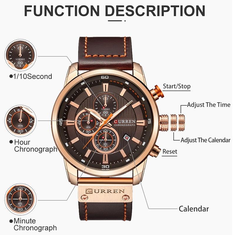 Relógio Curren CUR8291 Pulseira em Couro (Castanho Bronze) - Versomastore