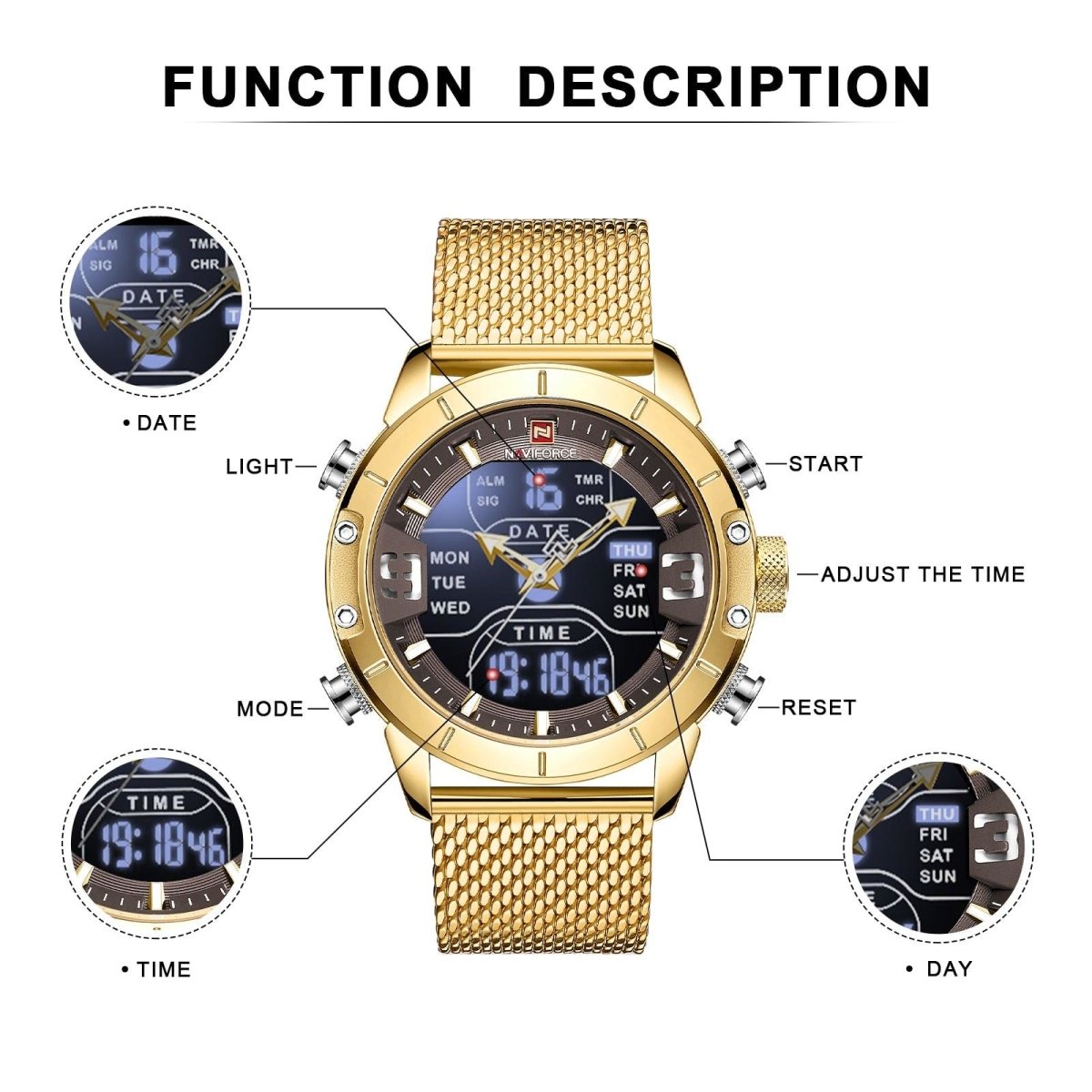 Relógio Naviforce NF9153 Pulseira em Aço Inoxidável (Dourado) - Versomastore