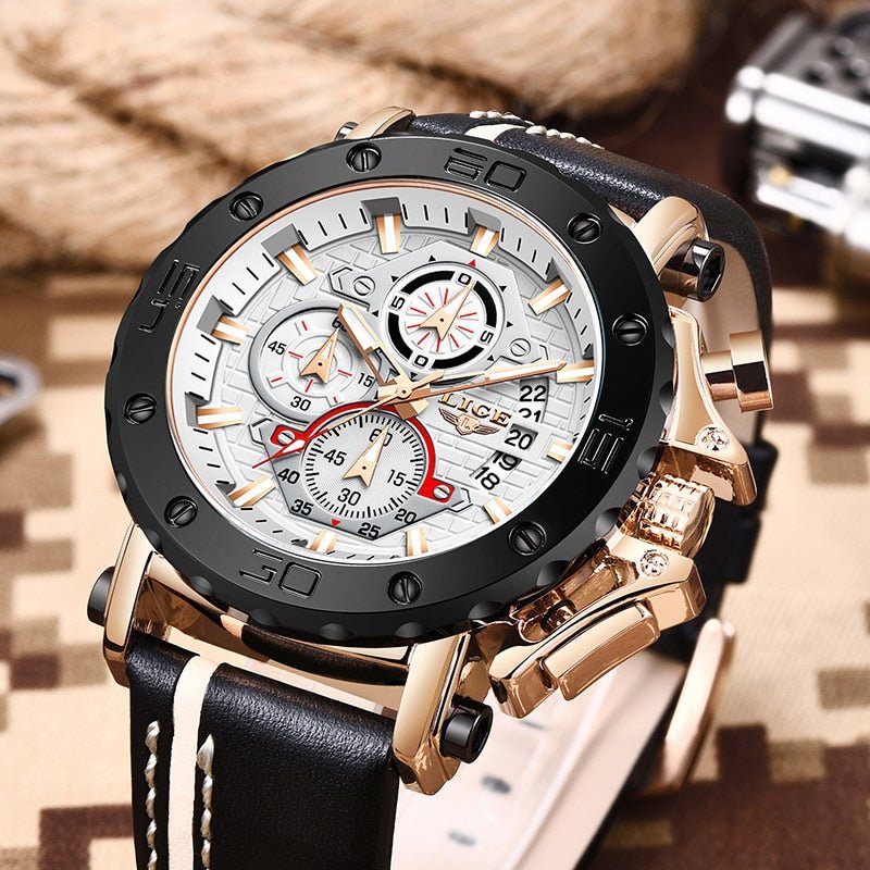 Relógio Lige LG9996 Pulseira em Couro (Preto e bronze) - Versomastore