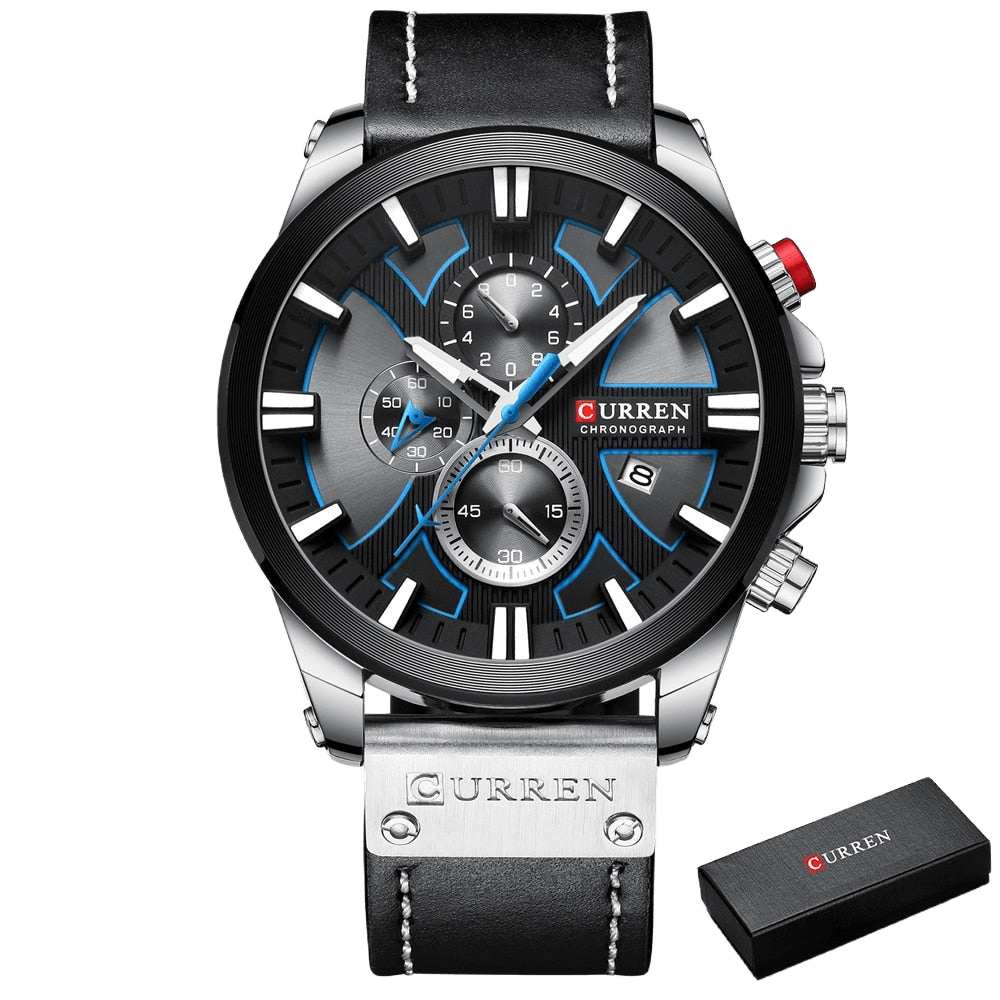 Relógio Curren CUR8346 Pulseira em Couro (Preto Prateado) - Versomastore