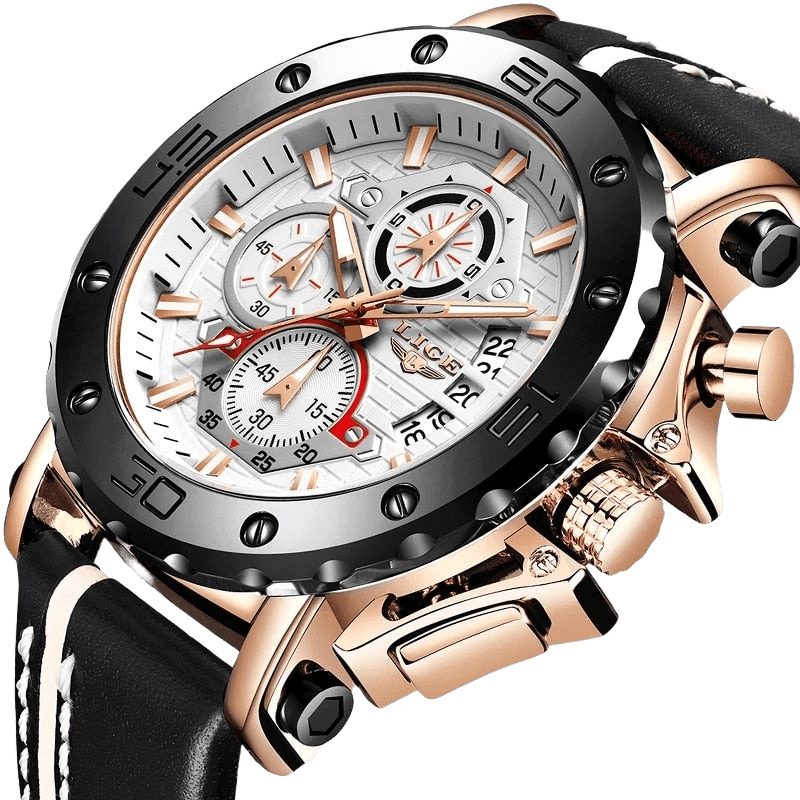 Relógio Lige LG9996 Pulseira em Couro (Preto e bronze) - Versomastore