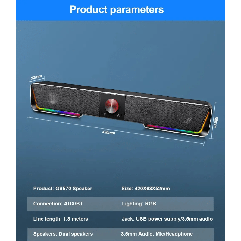 Barra de som Para PC/Laptop conexão Bluetooth Som surround e luzes RGB - Versomastore