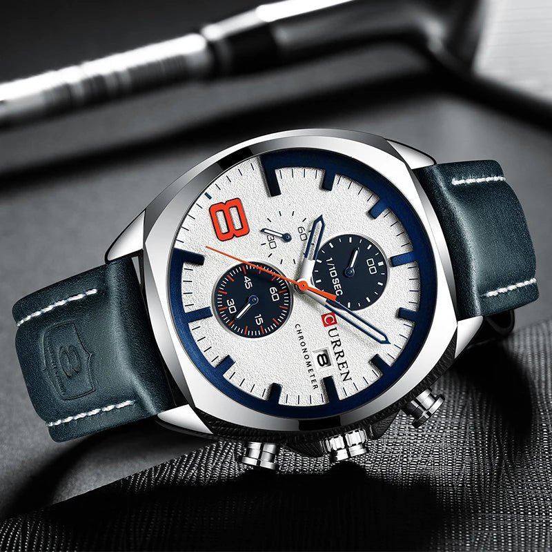 Relógio Curren CUR8324 Pulseira em couro (Azul/Branco) - Versomastore