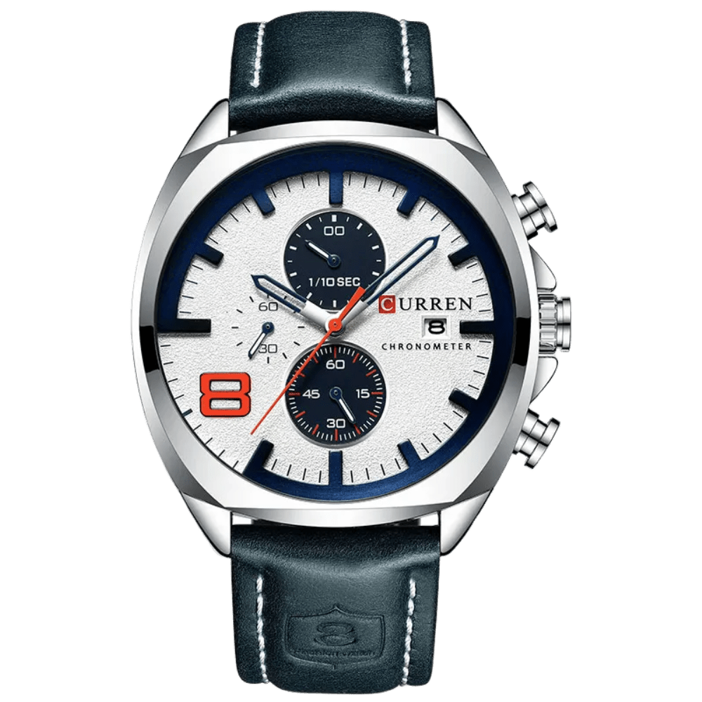Relógio Curren CUR8324 Pulseira em couro (Azul/Branco) - Versomastore