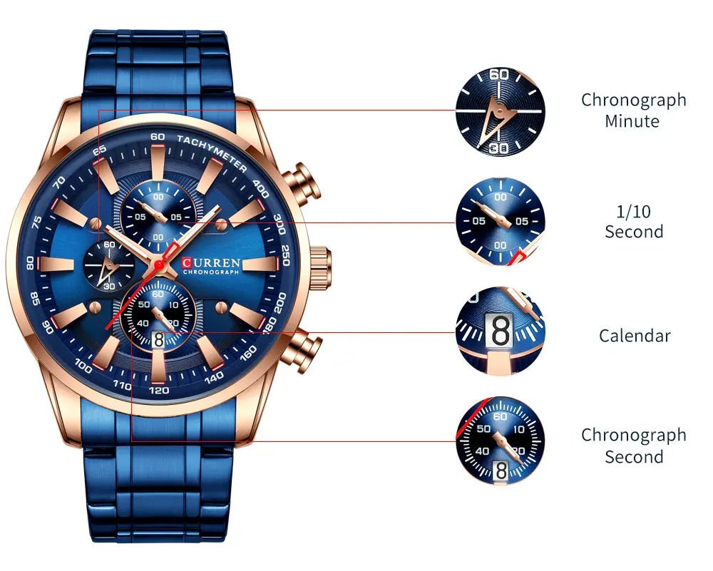 Relógio Curren CUR8351 Aço Inoxidável (Azul-Bronze) - Versomastore
