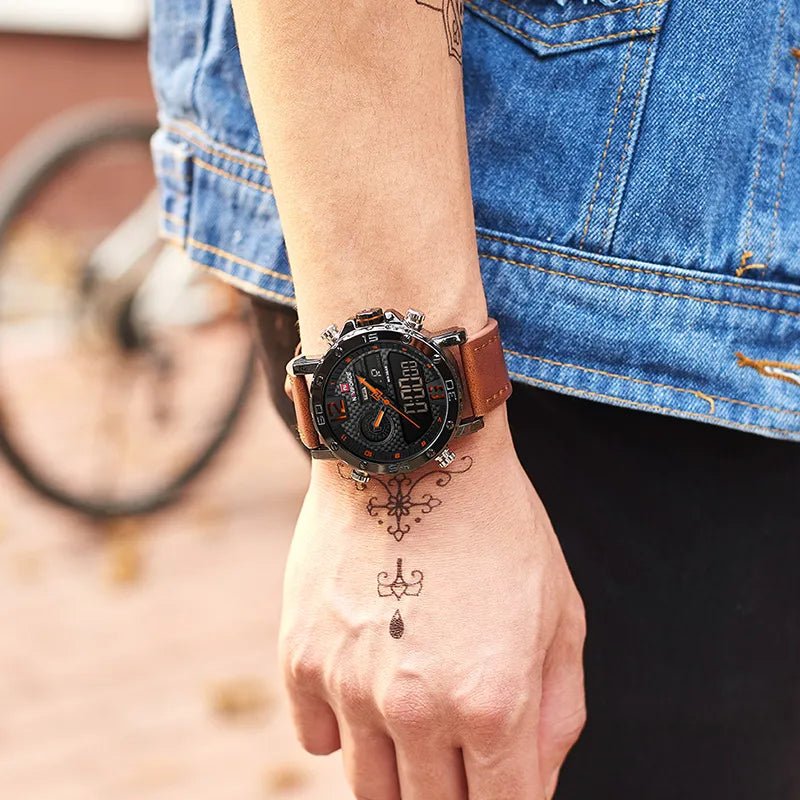 Relógio da moda Masculino de Luxo Pulseira em couro Marrom - Versomastore