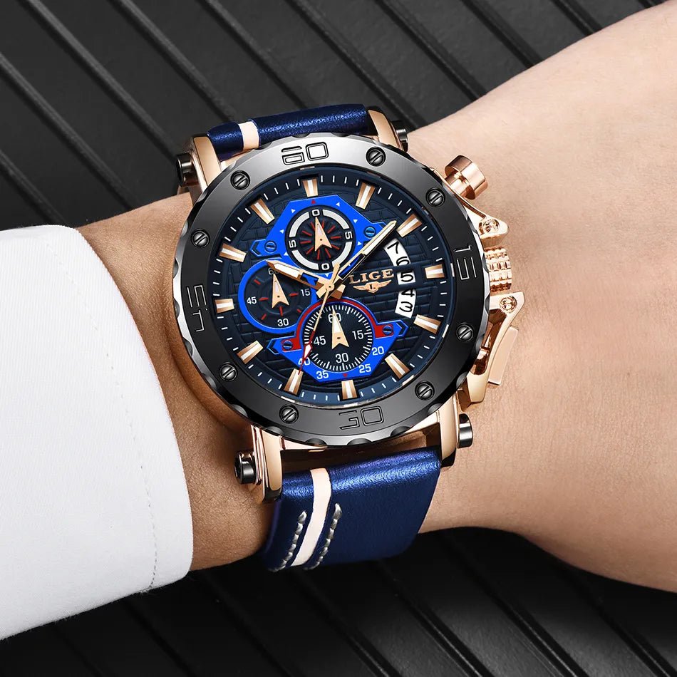 Relógio Lige LG9996 Pulseira em Couro (Azul) - Versomastore