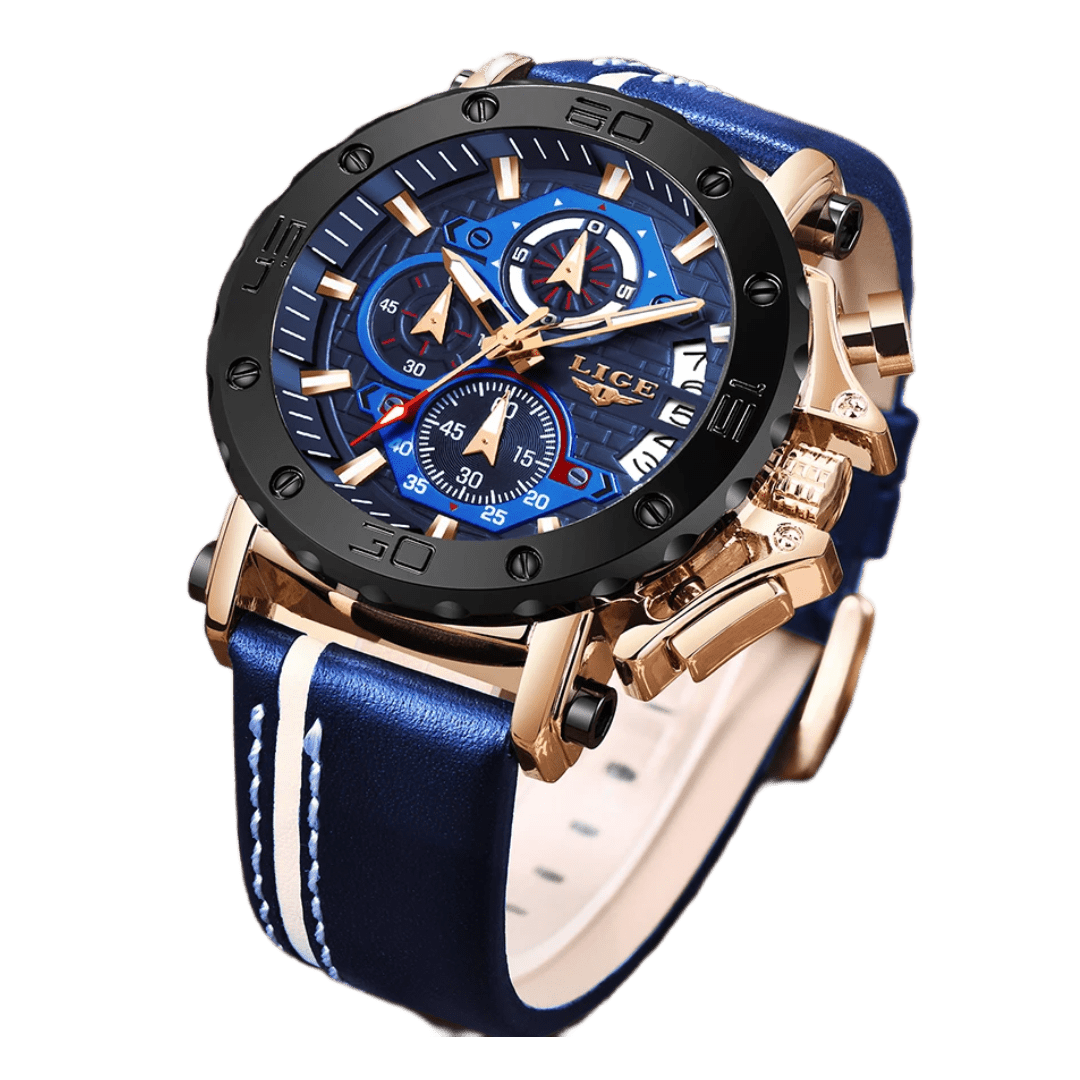 Relógio Lige LG9996 Pulseira em Couro (Azul) - Versomastore