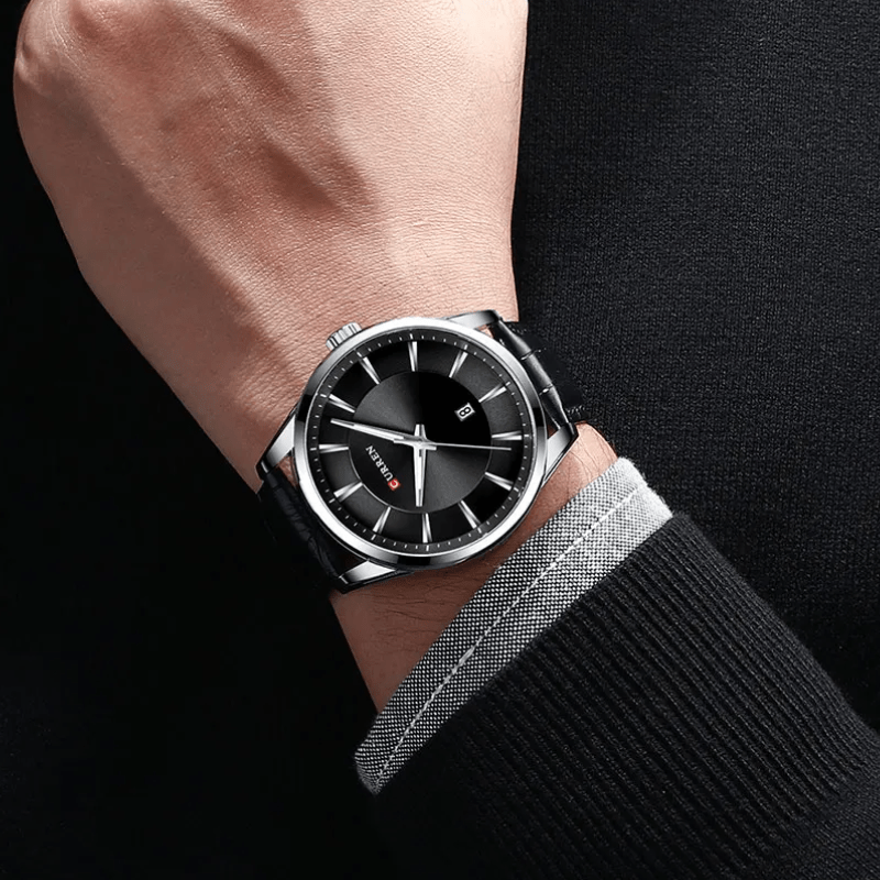 Relógio Masculino Alta qualidade de luxo pulseira em couro Preto - Versomastore