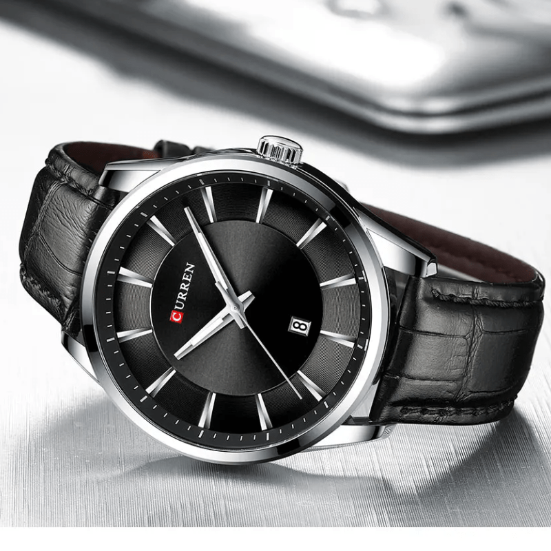 Relógio Masculino Alta qualidade de luxo pulseira em couro Preto - Versomastore