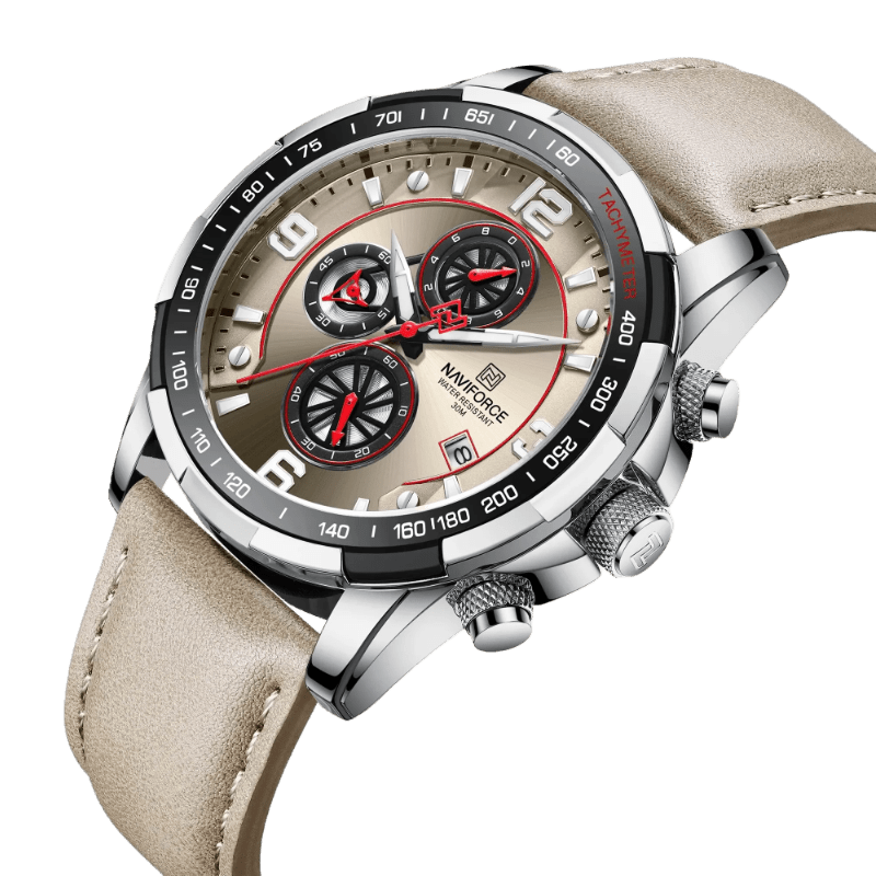 Relógio Masculino de luxo com Alto padrão de qualidade Pulseira em couro cinza - Versomastore