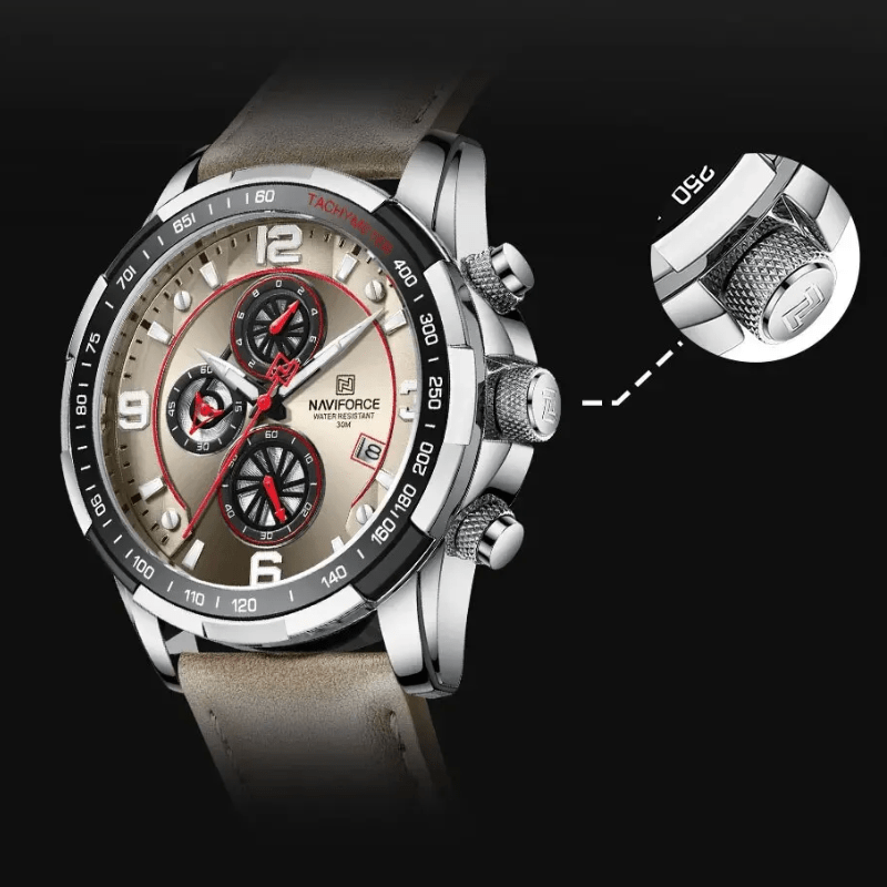 Relógio Masculino de luxo com Alto padrão de qualidade Pulseira em couro cinza - Versomastore