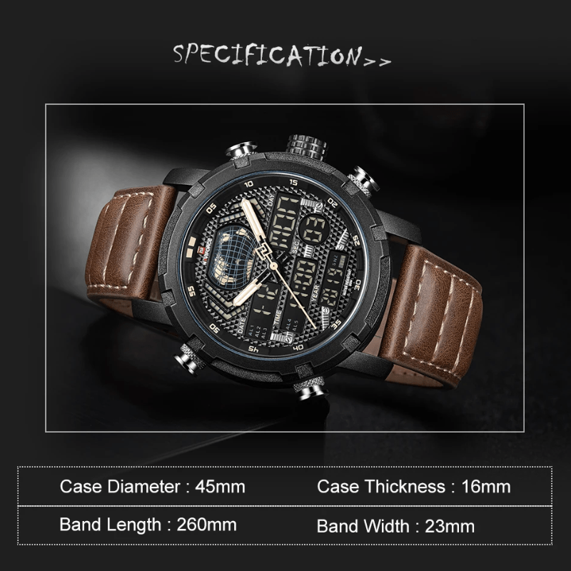 Relógio Masculino de Luxo Pulseira em couro Marrom - Versomastore