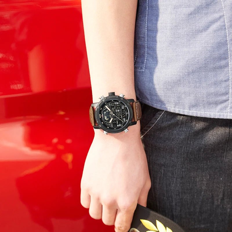 Relógio Masculino de Luxo Pulseira em couro Marrom - Versomastore