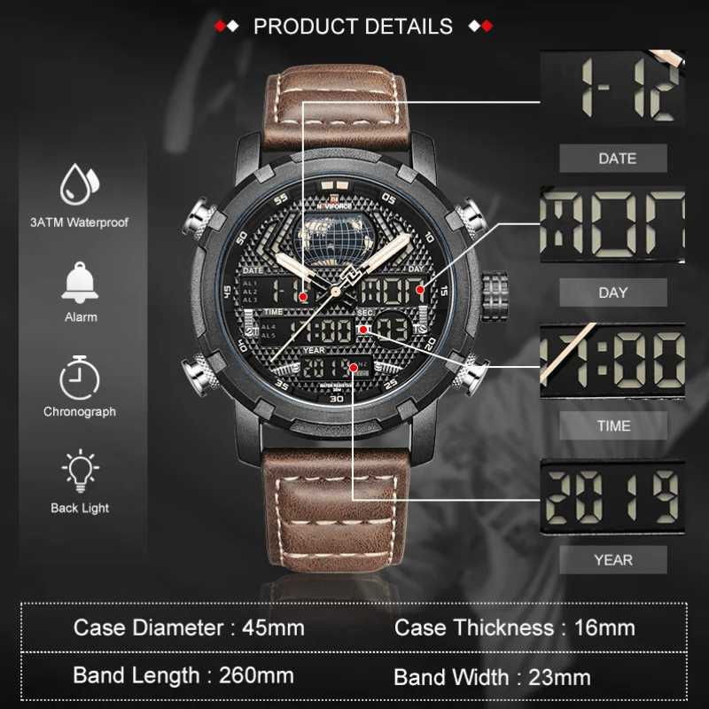 Relógio Masculino de Luxo Pulseira em couro Marrom - Versomastore