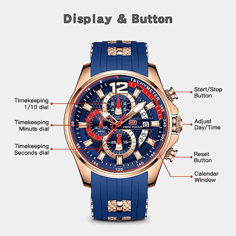 Relógio Masculino Focus elegante e moderno Pulseira em Silicone (Azul) - Versomastore