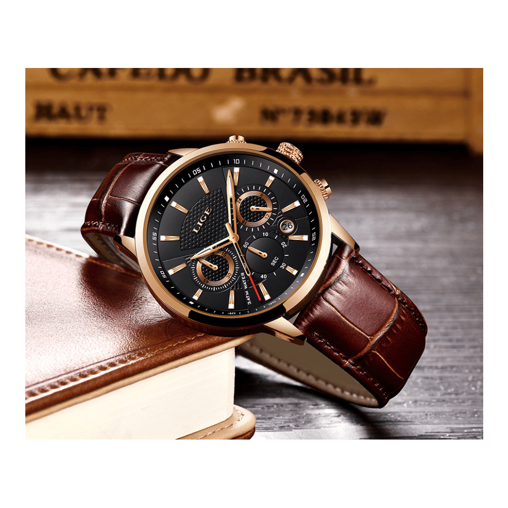 Relógio Masculino Lige LG9866 Pulseira em couro (Preto/Marrom) - Versomastore