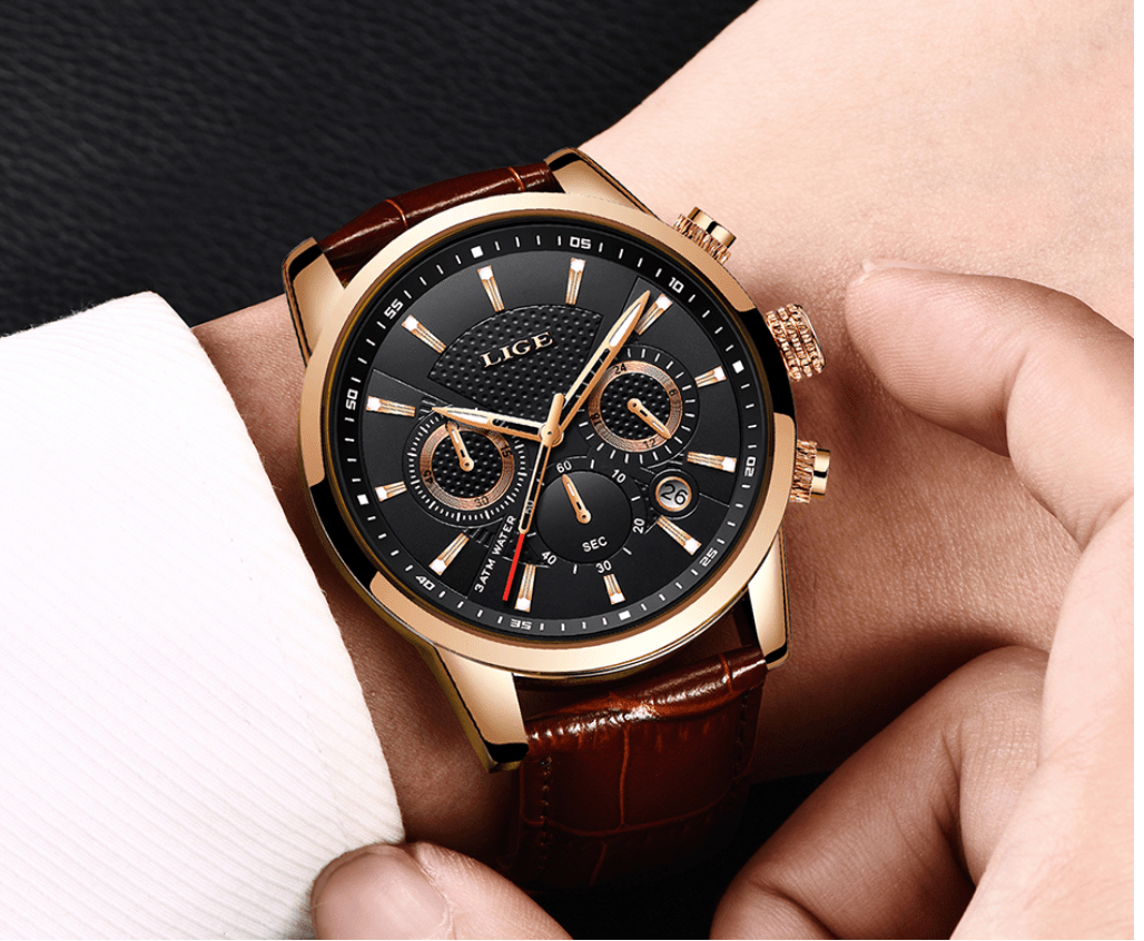 Relógio Masculino Lige LG9866 Pulseira em couro (Preto/Marrom) - Versomastore