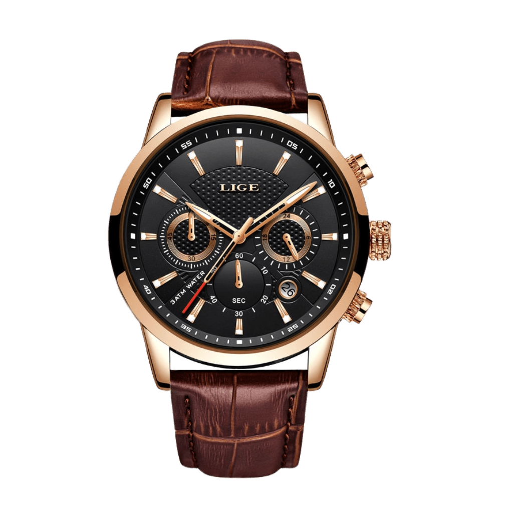 Relógio Masculino Lige LG9866 Pulseira em couro (Preto/Marrom) - Versomastore