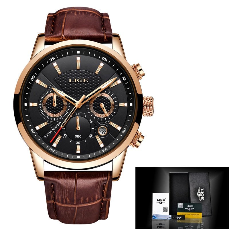 Relógio Masculino Lige LG9866 Pulseira em couro (Preto/Marrom) - Versomastore