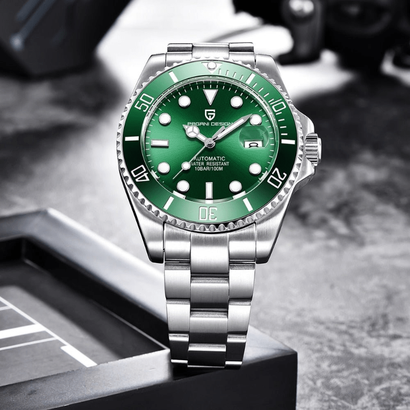 Relógio Masculino Pagani Design Pulseira em aço inoxidável elegante e moderno (Verde/cinza) - Versomastore