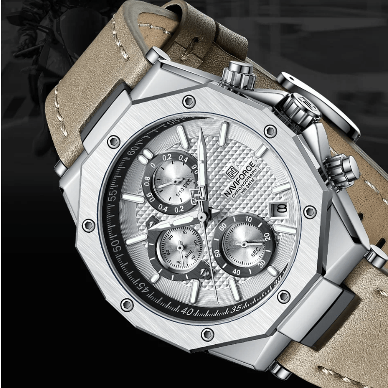 Relógio Masculino Pulseira em couro Cinza - Versomastore