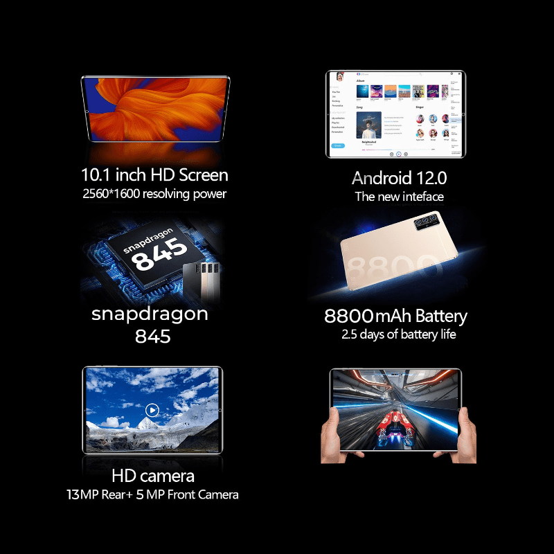 Tablet super fino, tela 10.1" HD Bluetooth WiFi duplo SIM e 12GB Ram + 256GB Rom - Versomastore