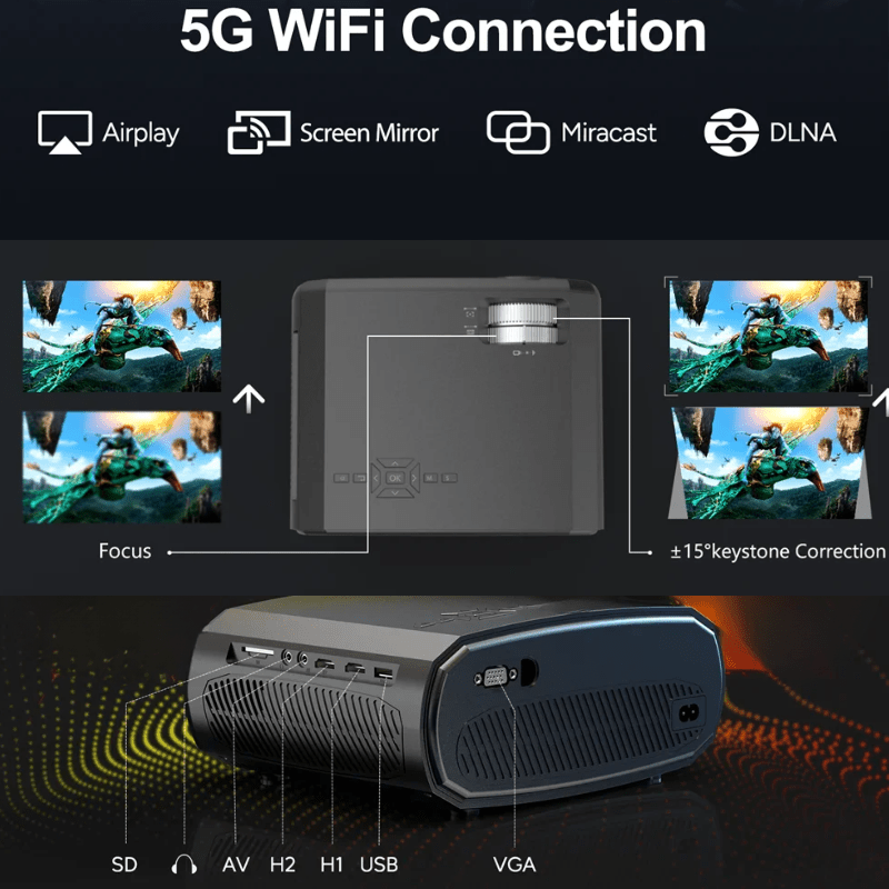 Projetor de vídeo 5G Full HD Bluetooth com comando sem fio - Versomastore