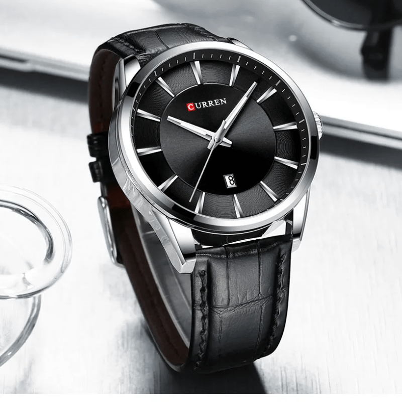 Relógio Masculino Alta qualidade de luxo pulseira em couro Preto - Versomastore