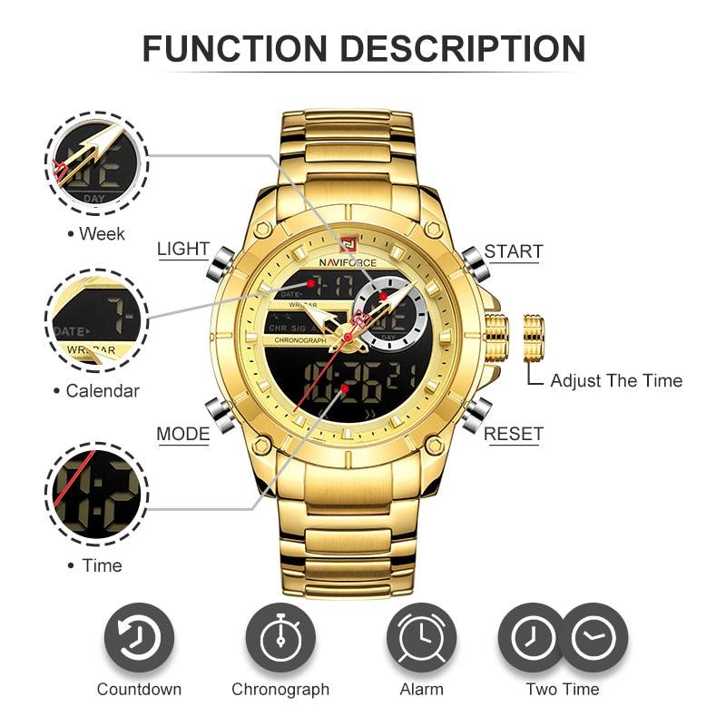 Relógio Naviforce NF9163 Resistente a Choque (Dourado) - Versomastore