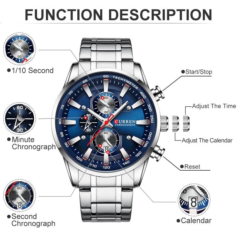 Relógio Curren CUR8351 Pulseira em aço inoxidável (Azul) - Versomastore