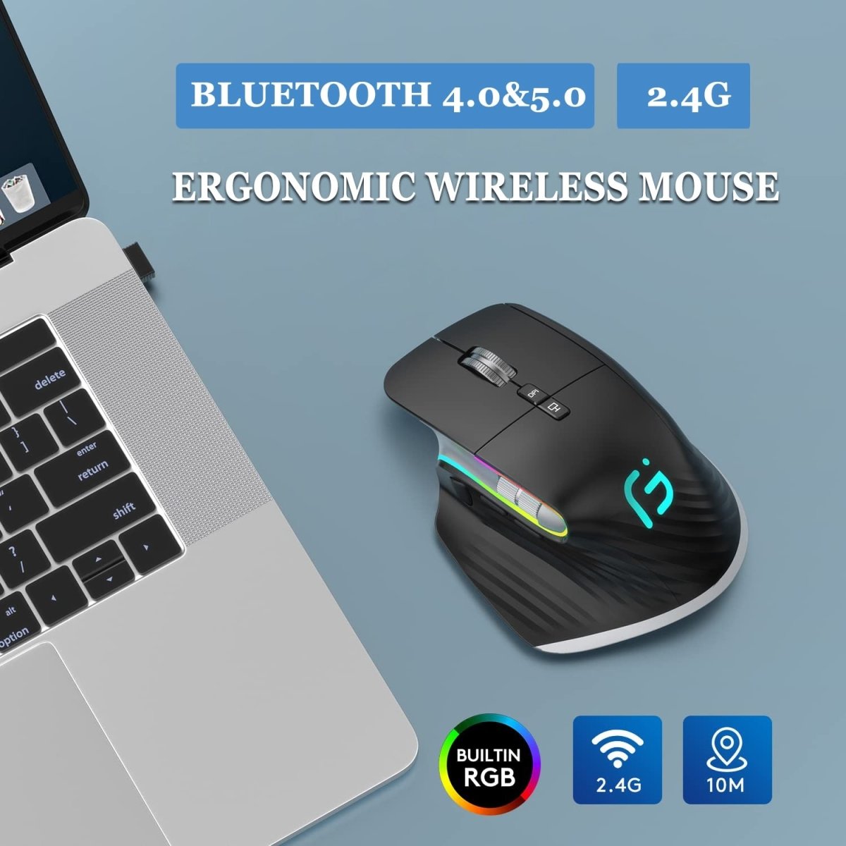 Mouse ergonômico sem fio (Preto) - Versomastore