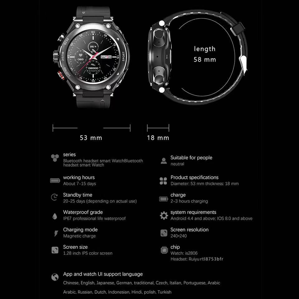 Smartwatch Lemfo T92 com Auriculares Tws (Prateado) - Versomastore