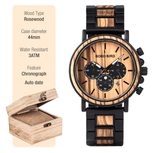 Relógio Bobo Bird BB09 Data Automática (Preto e madeira) - Versomastore