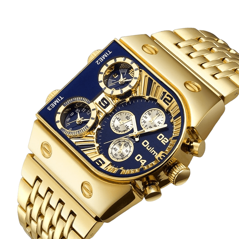 Relógio Oulm Pulseira em Aço Inoxidável (Dourado e azul) - Versomastore