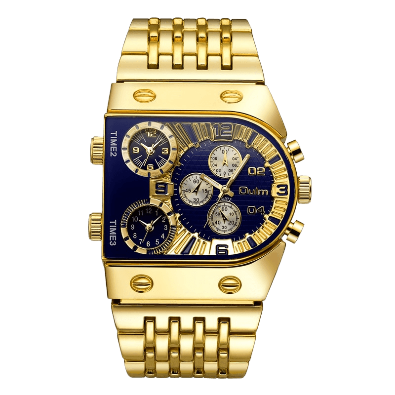 Relógio Oulm Pulseira em Aço Inoxidável (Dourado e azul) - Versomastore
