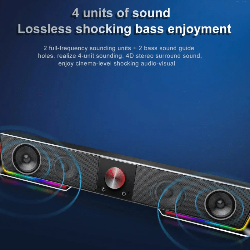 Barra de som Para PC/Laptop conexão Bluetooth Som surround e luzes RGB - Versomastore