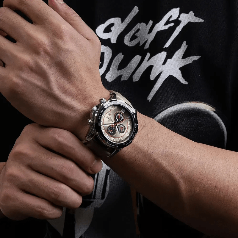 Relógio Masculino de luxo com Alto padrão de qualidade Pulseira em couro cinza - Versomastore