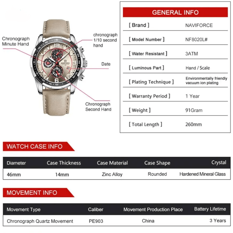 Relógio Masculino de luxo com Alto padrão de qualidade Pulseira em couro cinza - Versomastore